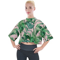 Green Leaves On Pink Mock Neck Tee