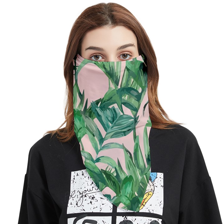 Green leaves on pink Face Covering Bandana (Triangle)