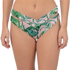 Green Leaves On Pink Double Strap Halter Bikini Bottom by goljakoff