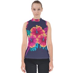 Neon Flowers Mock Neck Shell Top by goljakoff