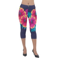 Neon Flowers Lightweight Velour Capri Leggings  by goljakoff