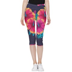 Neon Flowers Inside Out Lightweight Velour Capri Leggings  by goljakoff