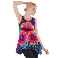 Neon Flowers Side Drop Tank Tunic by goljakoff