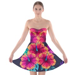 Neon Flowers Strapless Bra Top Dress by goljakoff