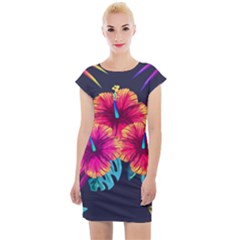 Neon Flowers Cap Sleeve Bodycon Dress by goljakoff