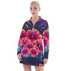 Neon Flowers Women s Long Sleeve Casual Dress by goljakoff