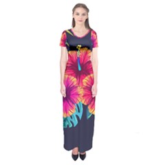 Neon Flowers Short Sleeve Maxi Dress by goljakoff