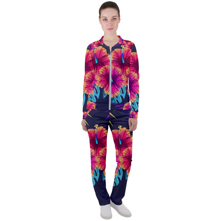 Neon flowers Casual Jacket and Pants Set