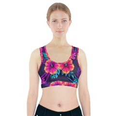 Neon Flowers Sports Bra With Pocket by goljakoff