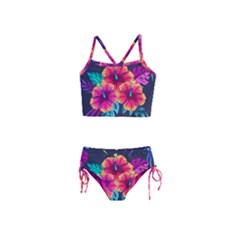 Neon Flowers Girls  Tankini Swimsuit by goljakoff