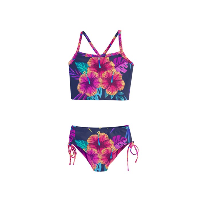 Neon flowers Girls  Tankini Swimsuit