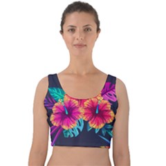 Neon Flowers Velvet Crop Top by goljakoff