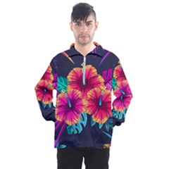 Neon Flowers Men s Half Zip Pullover by goljakoff