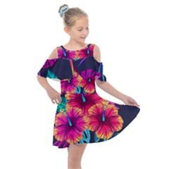 Neon Flowers Kids  Shoulder Cutout Chiffon Dress by goljakoff