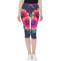 Neon Flowers Inside Out Lightweight Velour Capri Leggings  by goljakoff