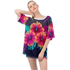 Neon Flowers Oversized Chiffon Top by goljakoff