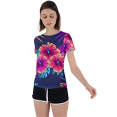 Neon Flowers Back Circle Cutout Sports Tee