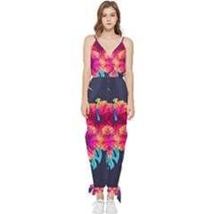 Neon Flowers Sleeveless Tie Ankle Jumpsuit