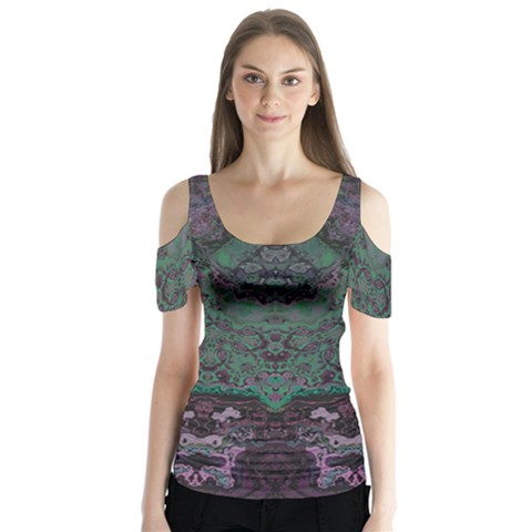 Mandala Corset Butterfly Sleeve Cutout Tee  by MRNStudios