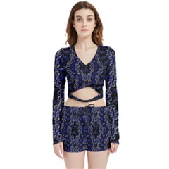 Mandala Cage Velvet Wrap Crop Top And Shorts Set by MRNStudios