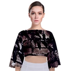 Dark Spring Tie Back Butterfly Sleeve Chiffon Top by MRNStudios