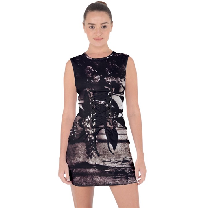 Dark Spring Lace Up Front Bodycon Dress