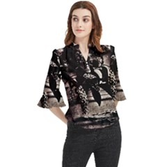 Dark Spring Loose Horn Sleeve Chiffon Blouse