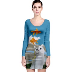 Cat Dreams Long Sleeve Bodycon Dress by RetroCrazy