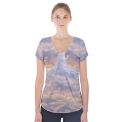 Cloudscape Photo Print Short Sleeve Front Detail Top by dflcprintsclothing