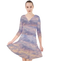 Cloudscape Photo Print Quarter Sleeve Front Wrap Dress