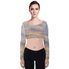 Cloudscape Photo Print Velvet Long Sleeve Crop Top by dflcprintsclothing