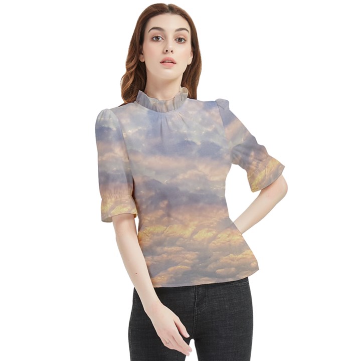 Cloudscape Photo Print Frill Neck Blouse