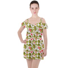 Tropical Flowers Ruffle Cut Out Chiffon Playsuit by goljakoff