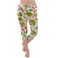 Tropical Flowers Lightweight Velour Capri Yoga Leggings by goljakoff