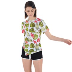 Tropical Flowers Asymmetrical Short Sleeve Sports Tee