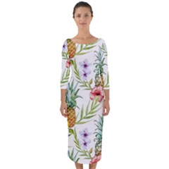 Tropical Pineapples Quarter Sleeve Midi Bodycon Dress by goljakoff