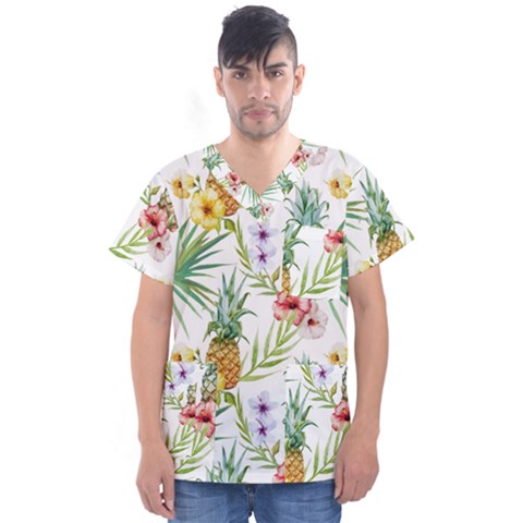 Tropical Pineapples Men s V-neck Scrub Top by goljakoff