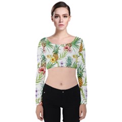 Tropical Pineapples Velvet Long Sleeve Crop Top by goljakoff