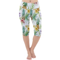 Tropical Pineapples Lightweight Velour Cropped Yoga Leggings by goljakoff