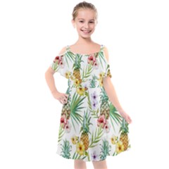 Tropical Pineapples Kids  Cut Out Shoulders Chiffon Dress