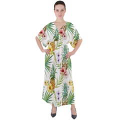 Tropical Pineapples V-neck Boho Style Maxi Dress by goljakoff