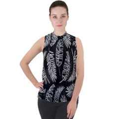 Fallen Leaves Mock Neck Chiffon Sleeveless Top by goljakoff