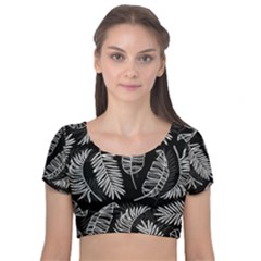 Fallen Leaves Velvet Short Sleeve Crop Top  by goljakoff