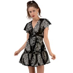 Fallen Leaves Flutter Sleeve Wrap Dress by goljakoff