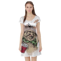 Pug Lover Coffee Short Sleeve Skater Dress