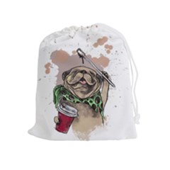 Pug Lover Coffee Drawstring Pouch (xl) by EvgeniaEsenina