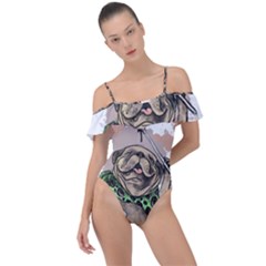 Pug Lover Coffee Frill Detail One Piece Swimsuit by EvgeniaEsenina