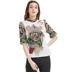 Pug Lover Coffee Frill Neck Blouse