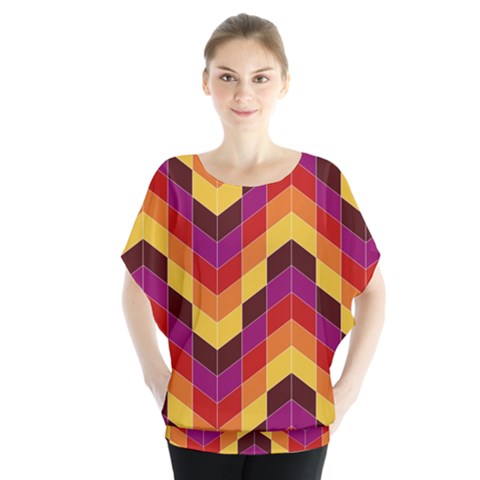 Geometric  Batwing Chiffon Blouse by Sobalvarro