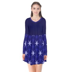 Bluestars Long Sleeve V-neck Flare Dress by Sparkle